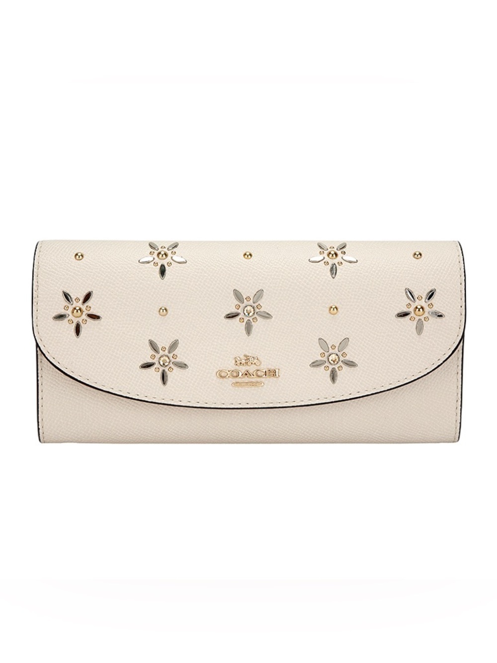RARE Coach Designer Floral Crystal and Stud Chalk Envelope Wallet Purse F73495